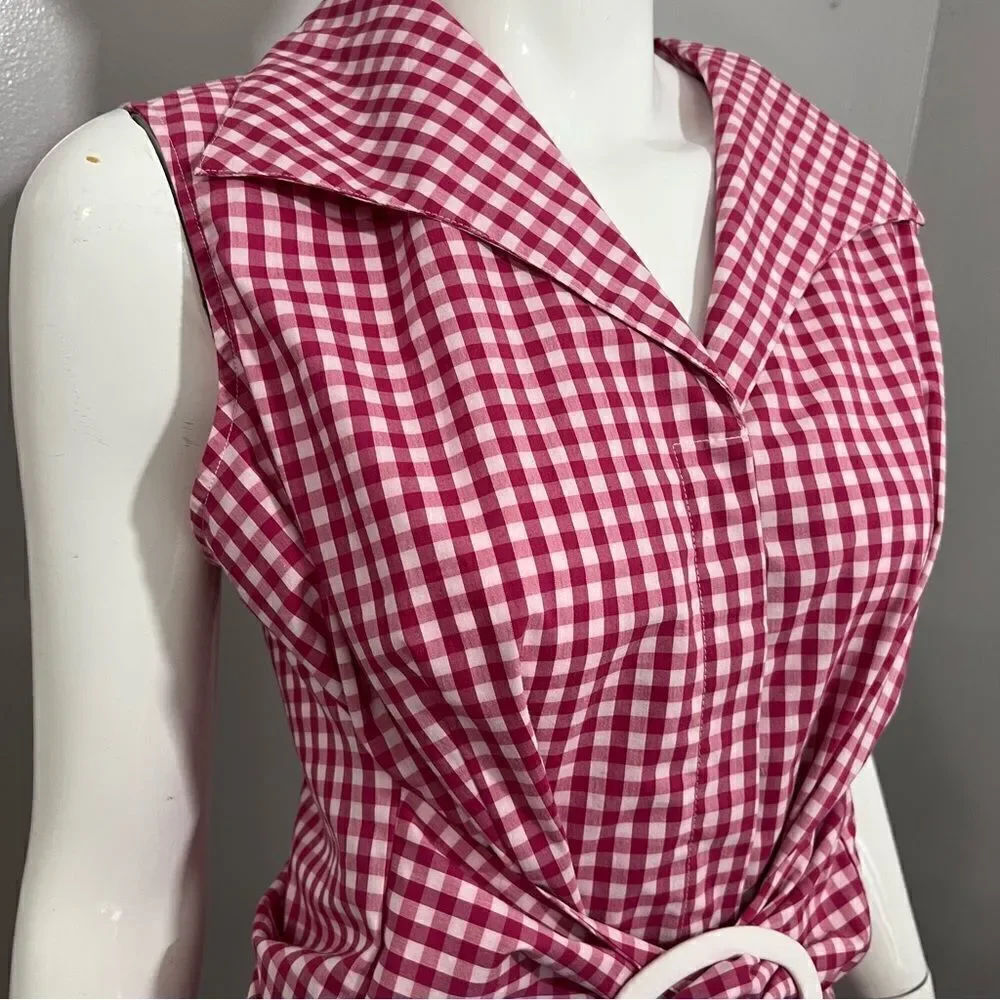 Vintage Y2K Debbie‎ Shuchat pink gingham tie front preppy blouse -- XL